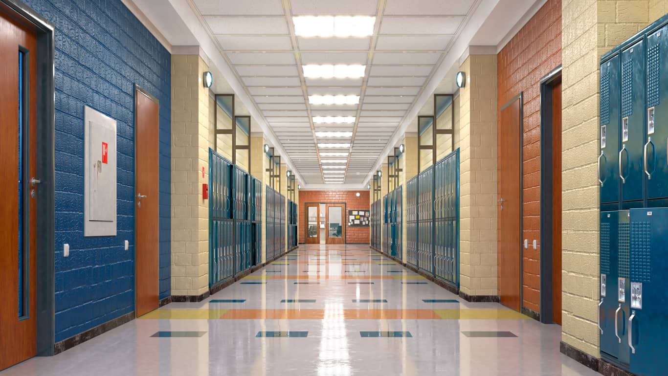 Photo of school hallway with lockers